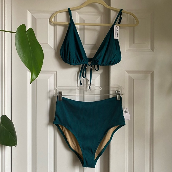 🆕 Old Navy NWT Ribbed Bikini Top & Matching Bottom - Teal - Picture 3 of 10
